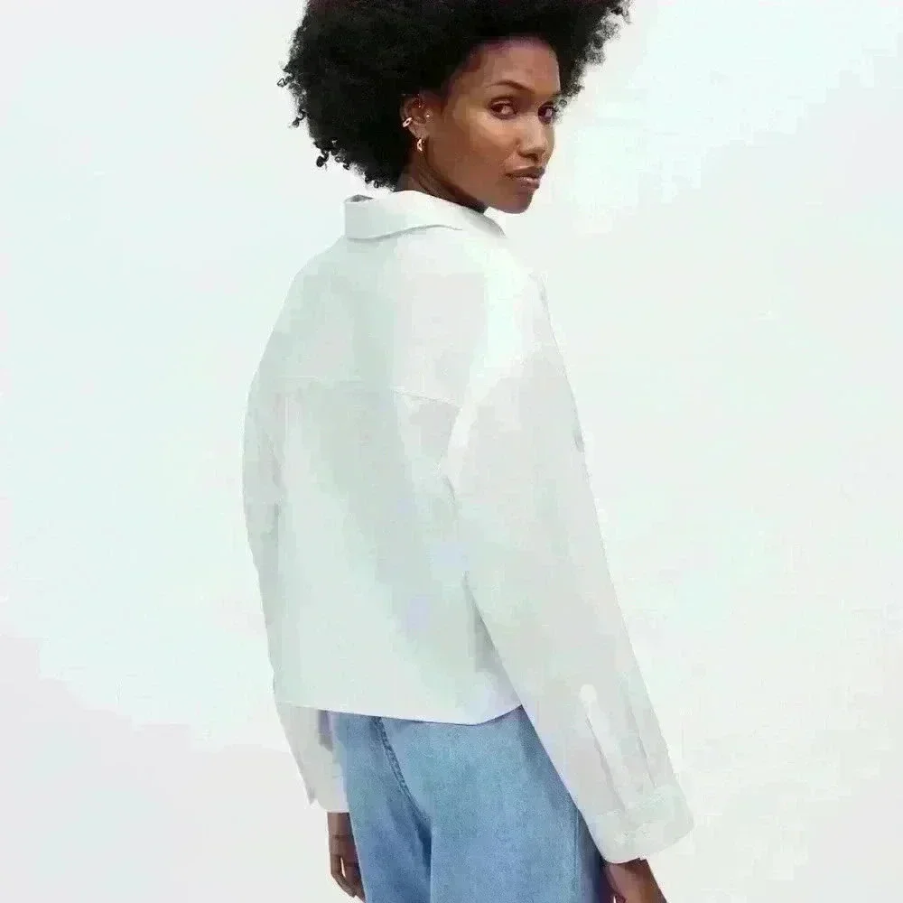 Madewell Straight Hem Women’s White Button-Up Cropped Shirt - Picture 4 of 9